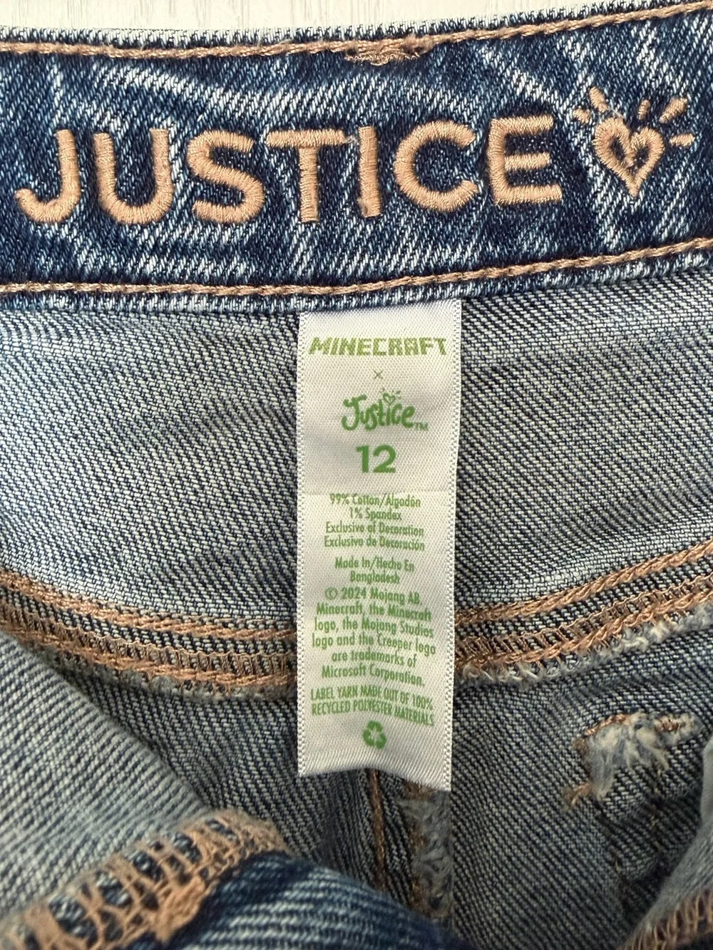 Justice Minecraft Blue Denim Shorts Girl 12 Embroidered Distressed Mini Mom